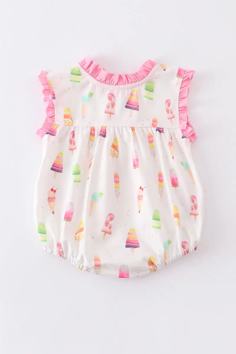 Pink Ice Cream Print Pocket Girl Bubble