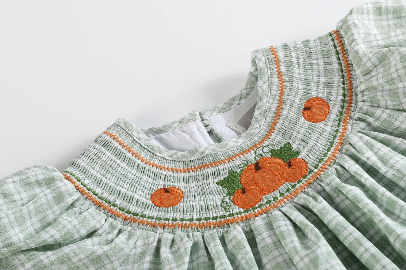 Sage Smocked Pumpkin Bishop Dress