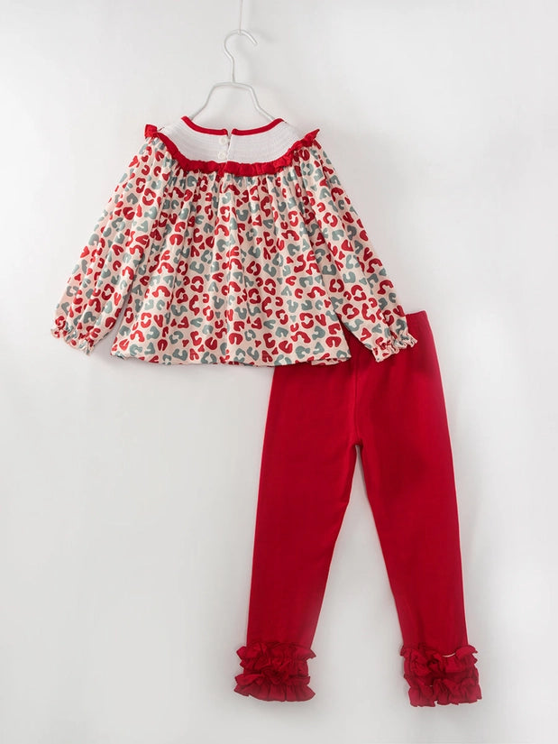Red Green Leopard Smocked Set
