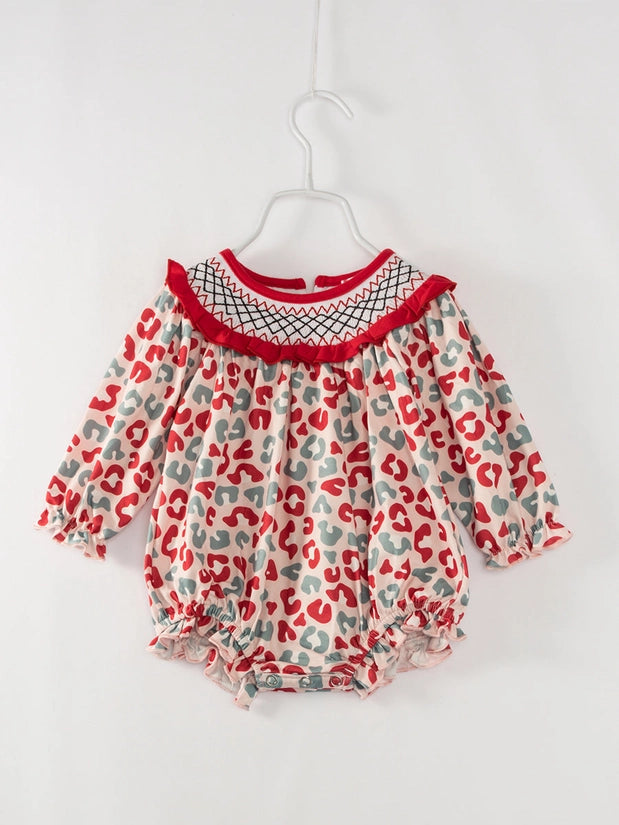 Red Green Leopard Smocked Bubble