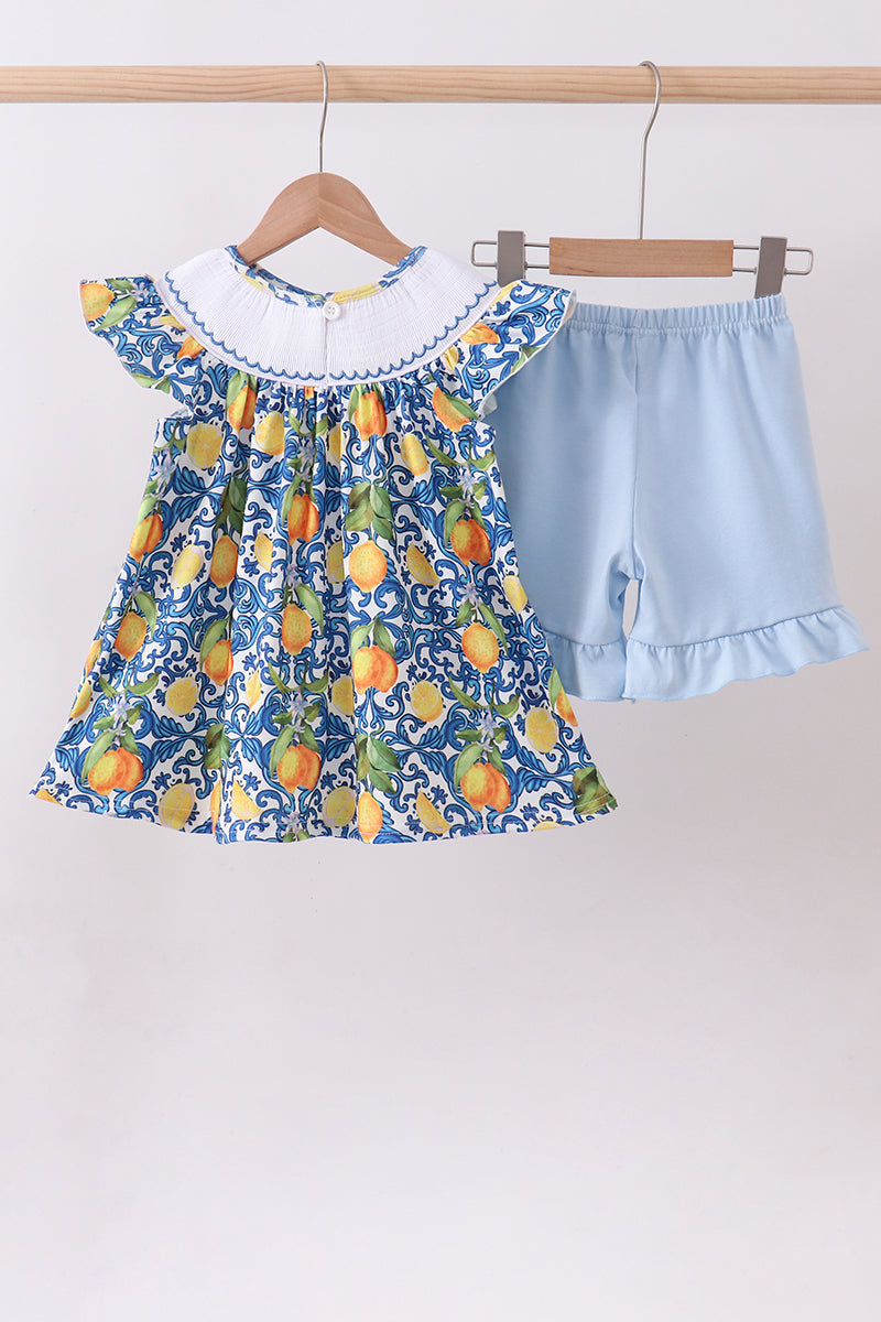 Lemon Smocked Shorts Set