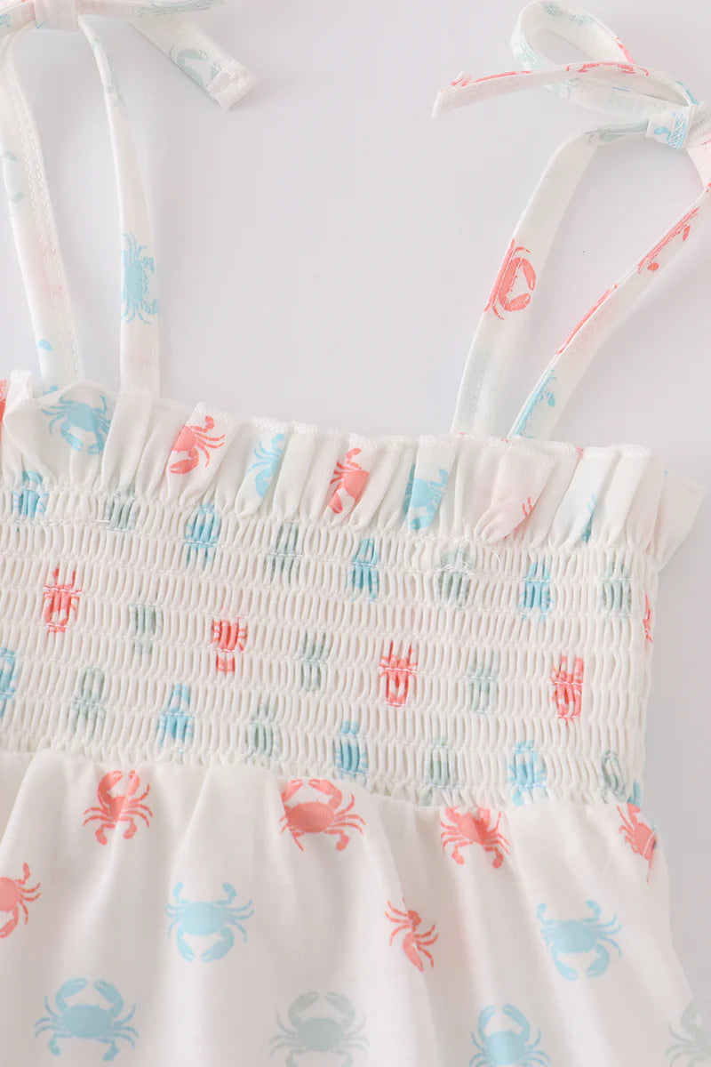 Crab Print Smocked Bubble