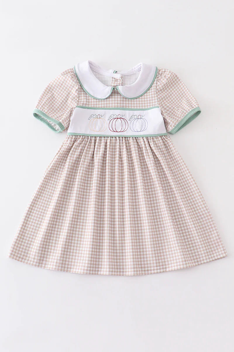 Plaid Pumpkin Embroidered Dress