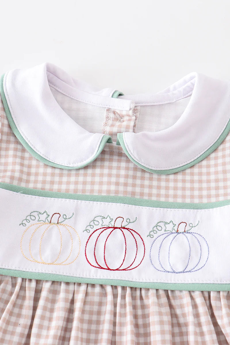 Plaid Pumpkin Embroidered Dress