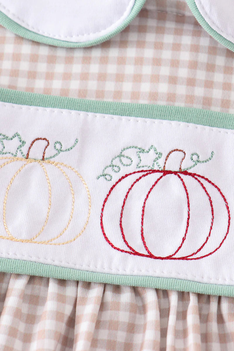 Plaid Pumpkin Embroidered Dress