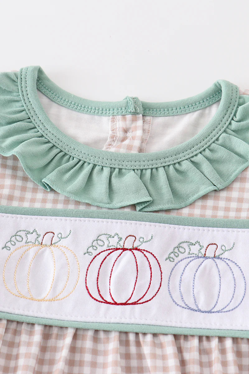 Plaid Pumpkin Embroidered Bubble