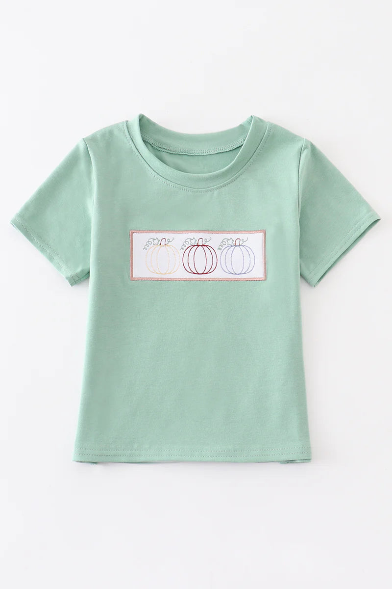 Sage Pumpkin Embroidered Tee