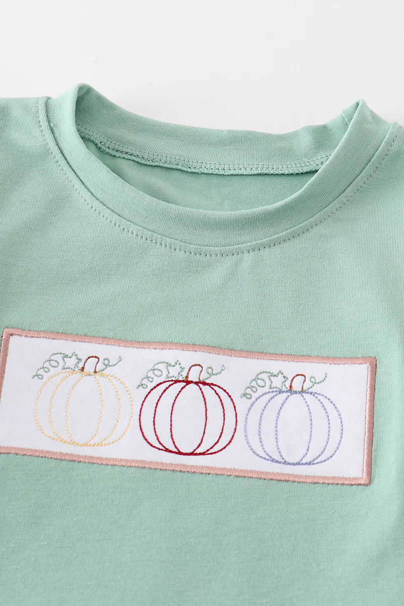 Sage Pumpkin Embroidered Tee