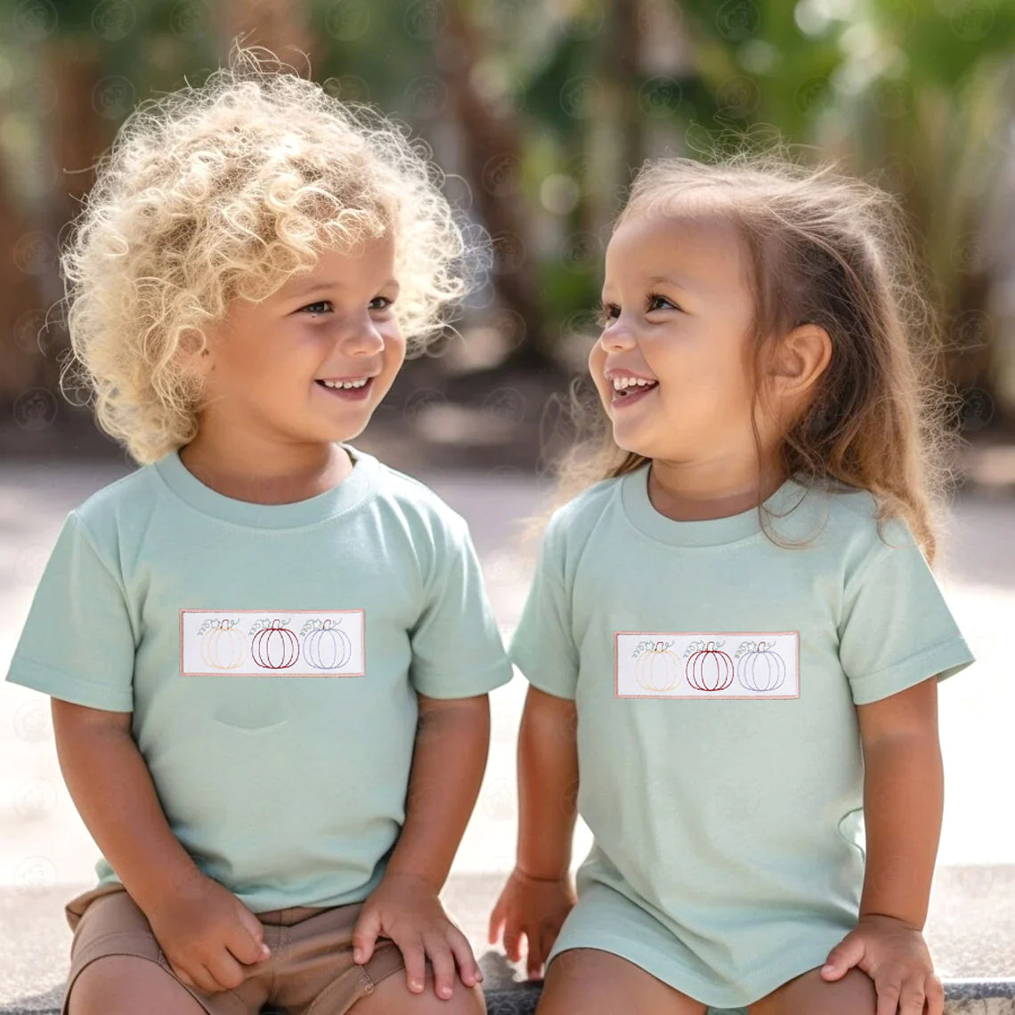 Sage Pumpkin Embroidered Tee