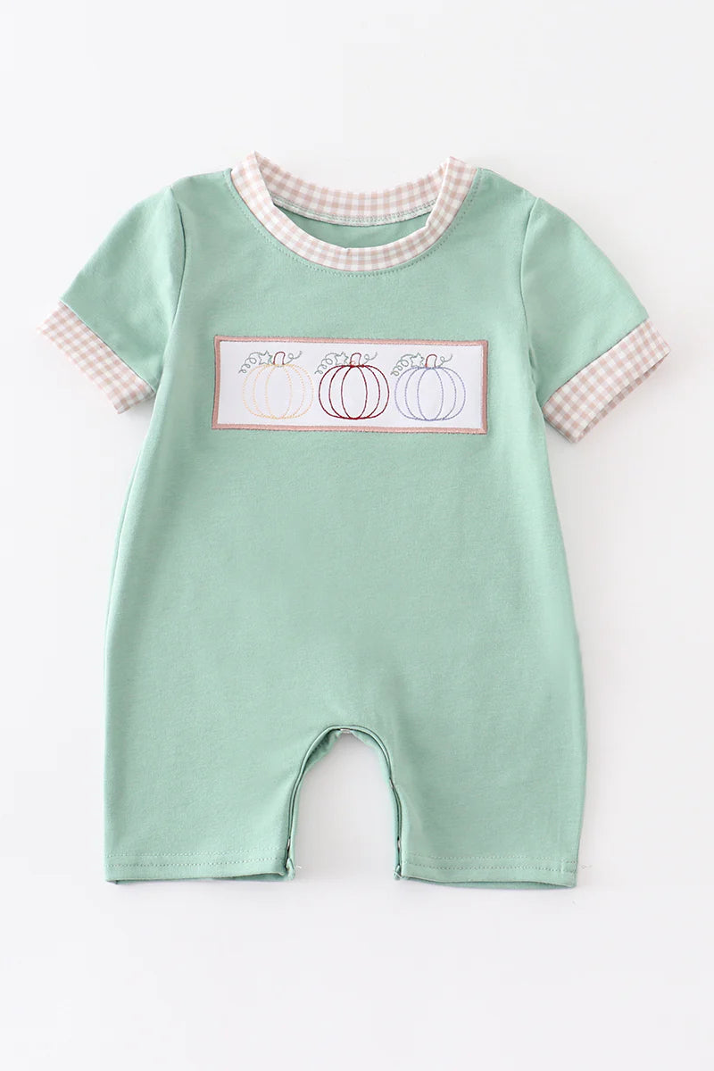 Sage Pumpkin Embroidered Romper