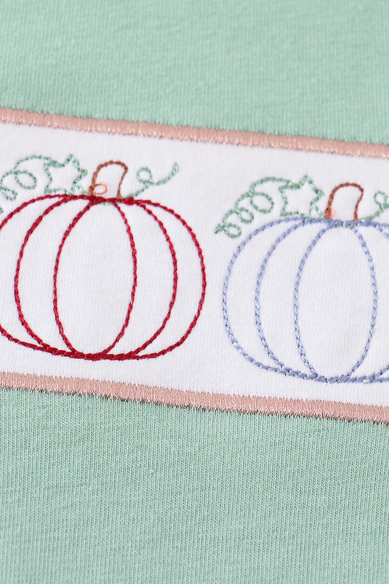 Sage Pumpkin Embroidered Romper