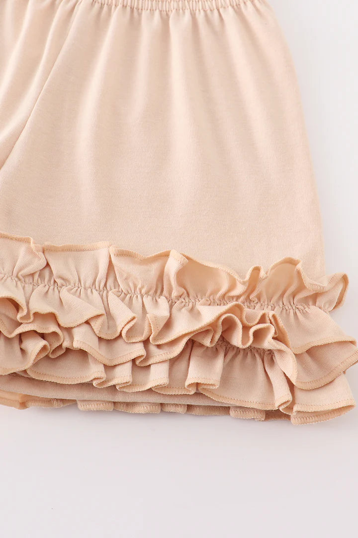 French Knot Pumpkin Ruffle Shorts Set