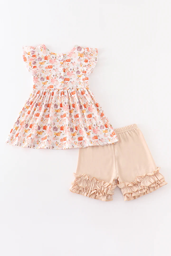 French Knot Pumpkin Ruffle Shorts Set