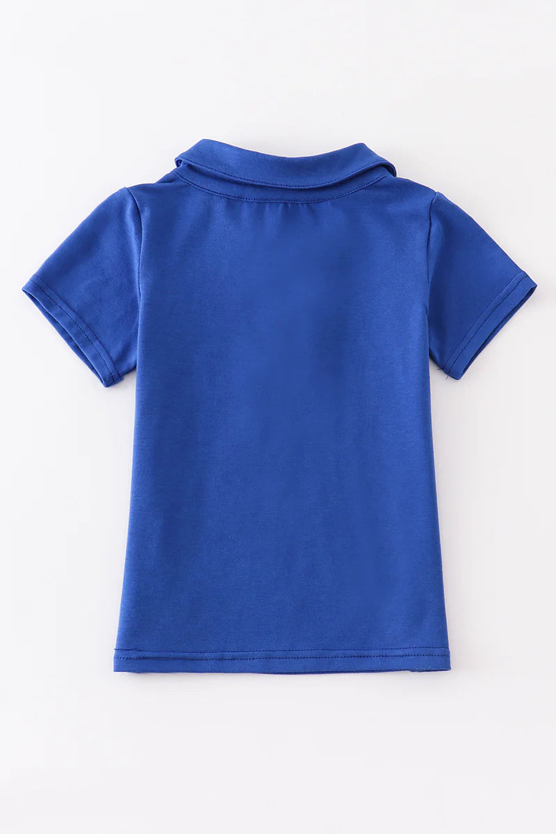 Blue Football Embroidered Polo