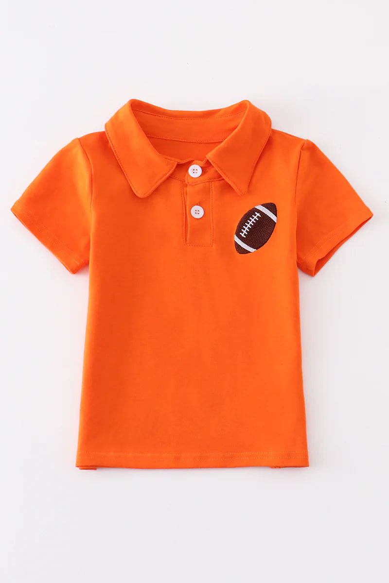 Orange Football Embroidered Polo