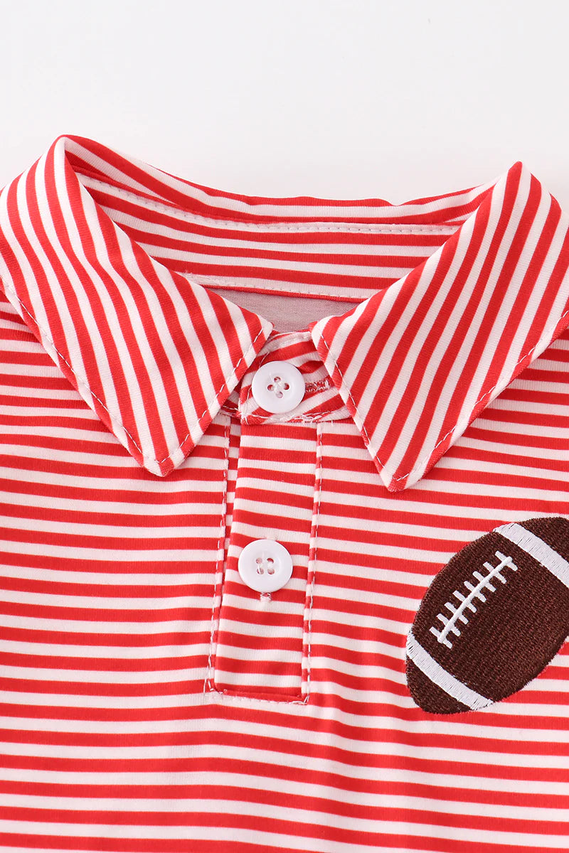 Red Stripe Football Embroidered Polo