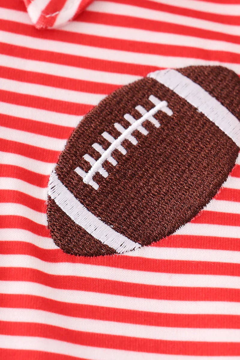 Red Stripe Football Embroidered Polo