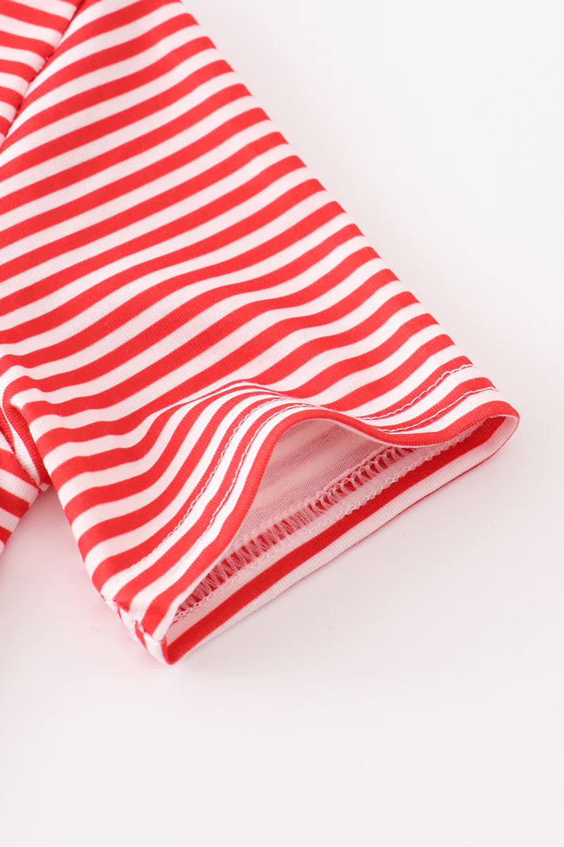 Red Stripe Football Embroidered Polo
