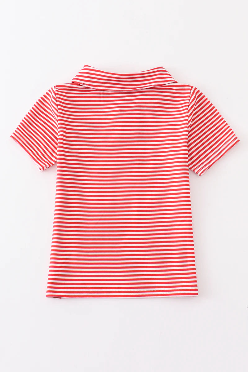 Red Stripe Football Embroidered Polo