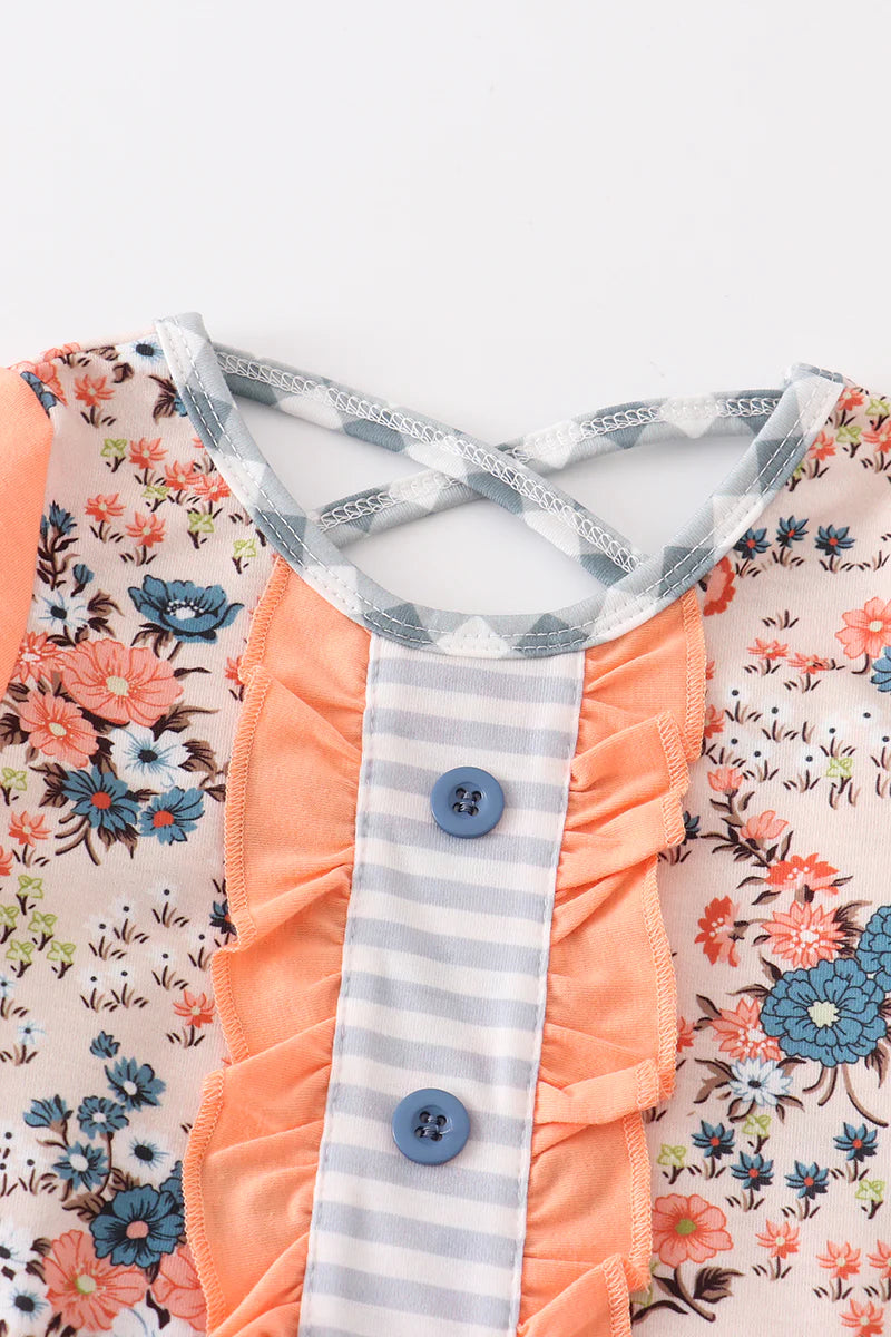 Orange Floral Ruffle Romper