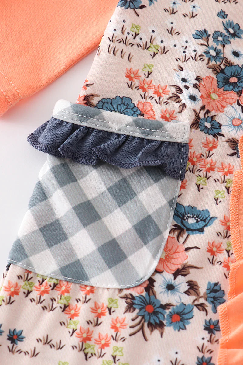 Orange Floral Ruffle Romper