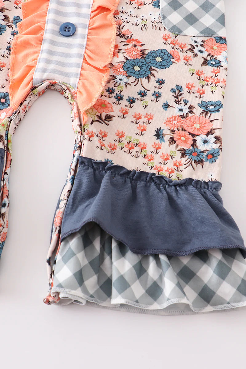 Orange Floral Ruffle Romper