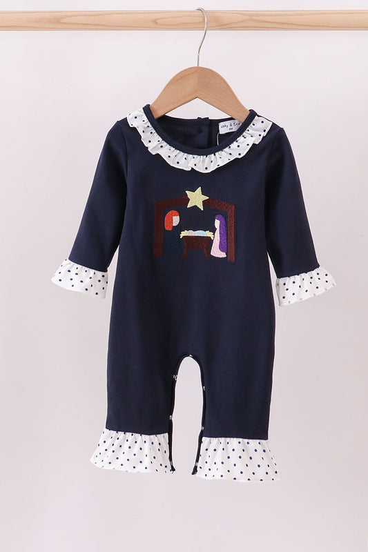 Girls Navy Nativity Romper