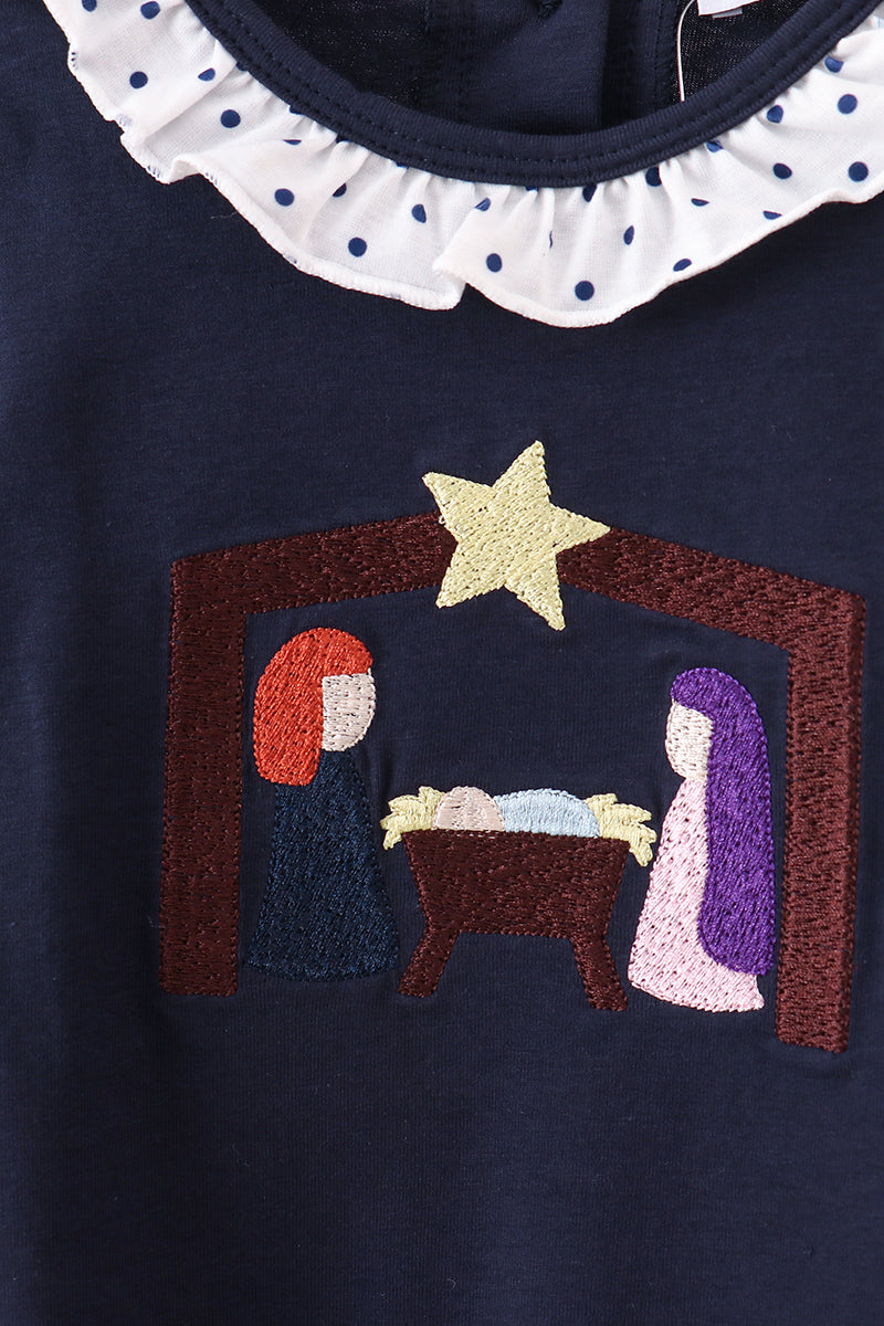 Girls Navy Nativity Romper