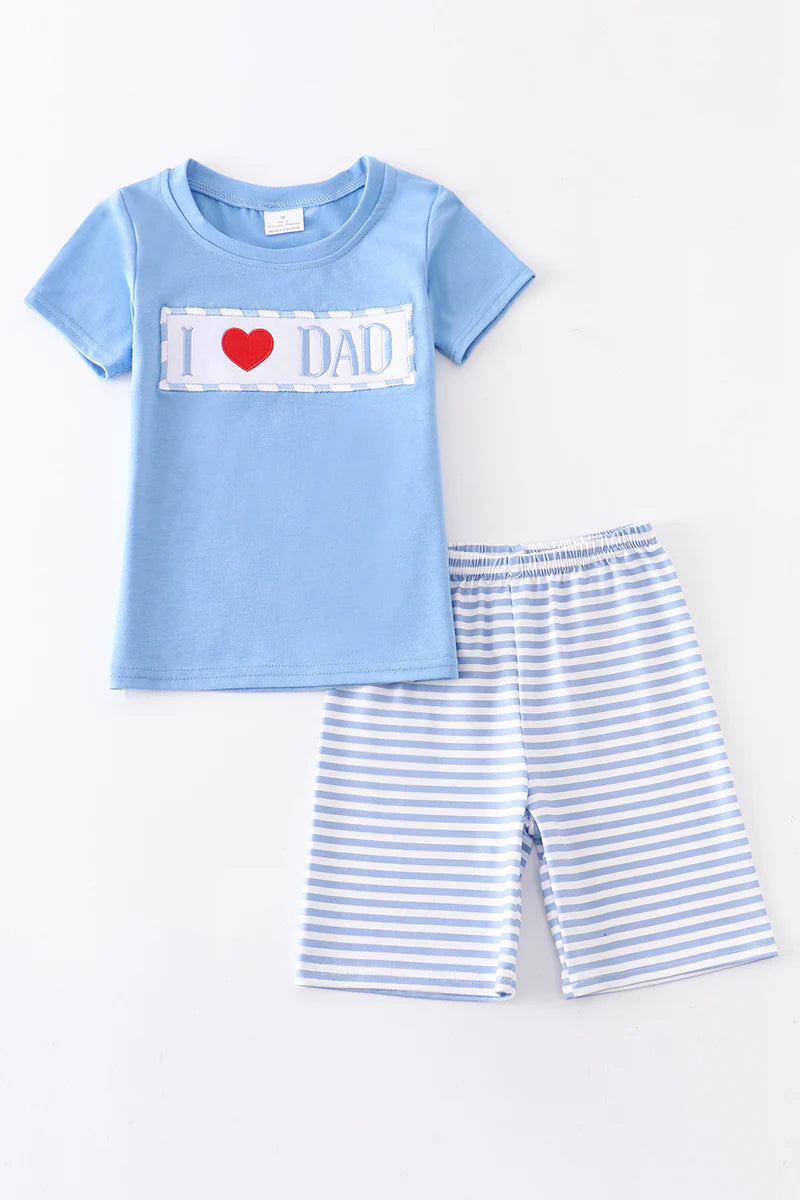 I Love Dad Embroidered Shorts Set
