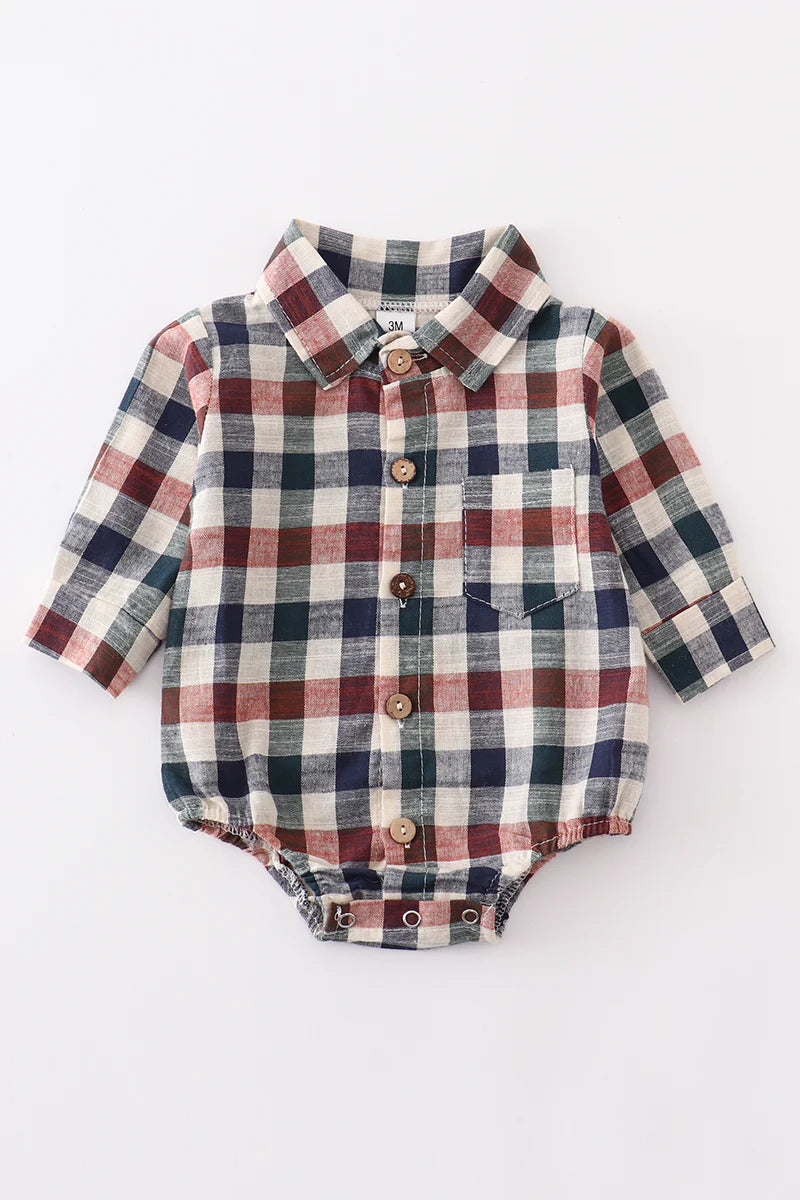 Vintage Plaid Button Down Romper