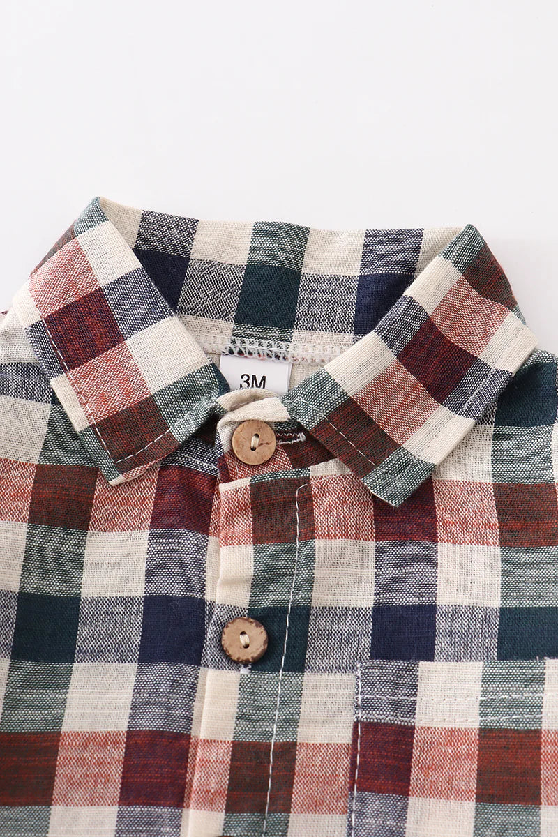Vintage Plaid Button Down Romper
