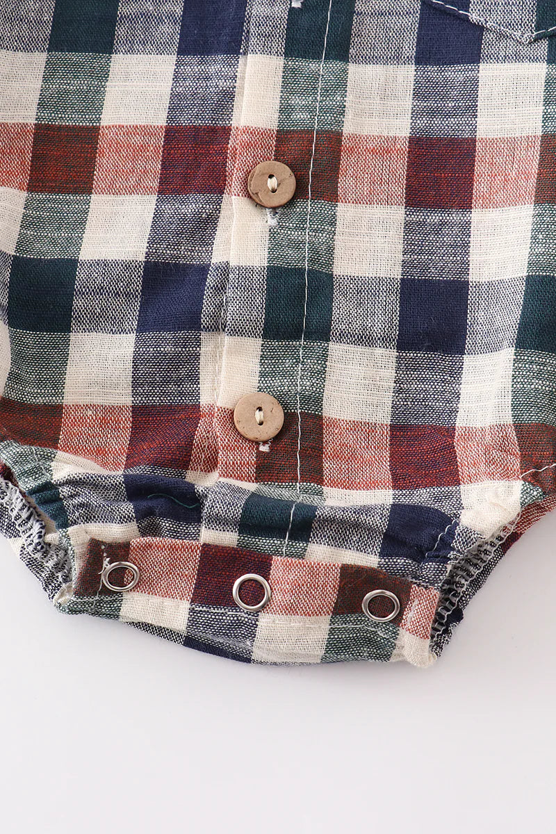 Vintage Plaid Button Down Romper