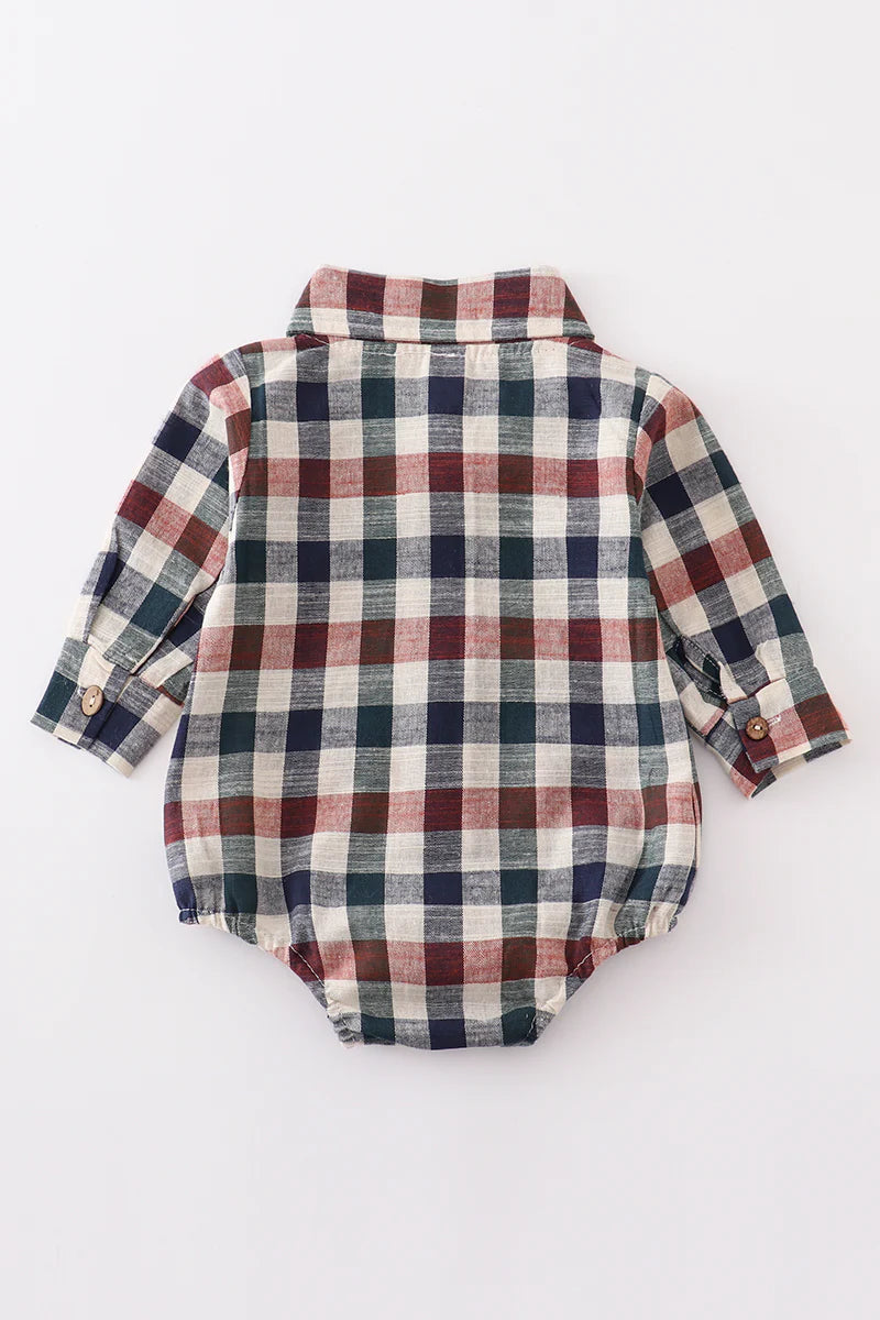 Vintage Plaid Button Down Romper