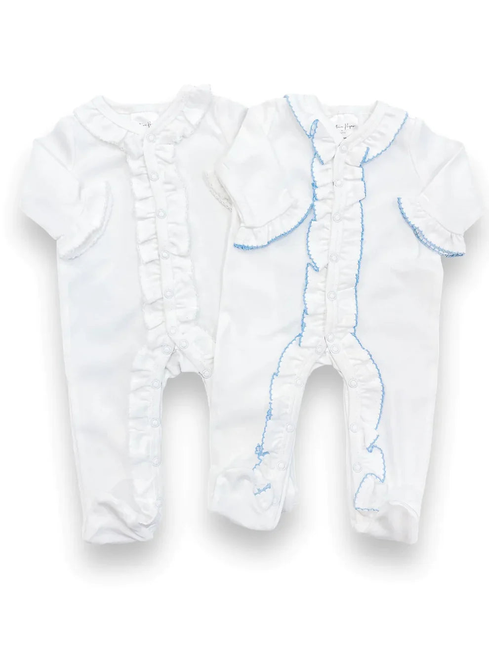 Double Ruffle Footie: Blue Trim