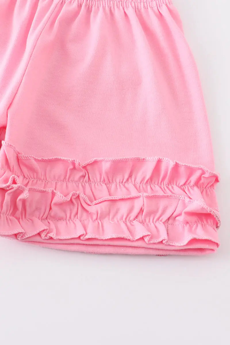 Pink Ice Cream Print Pocket Ruffle Set