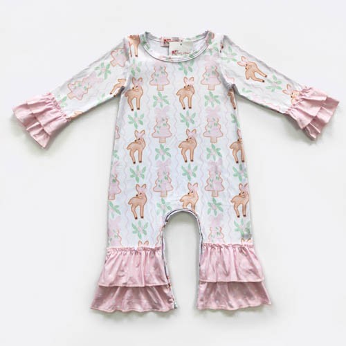 Pink Deer Ruffle Romper
