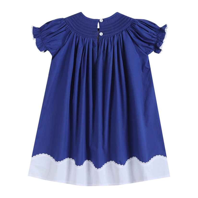 Blue Nativity Smocked Bishop Dress