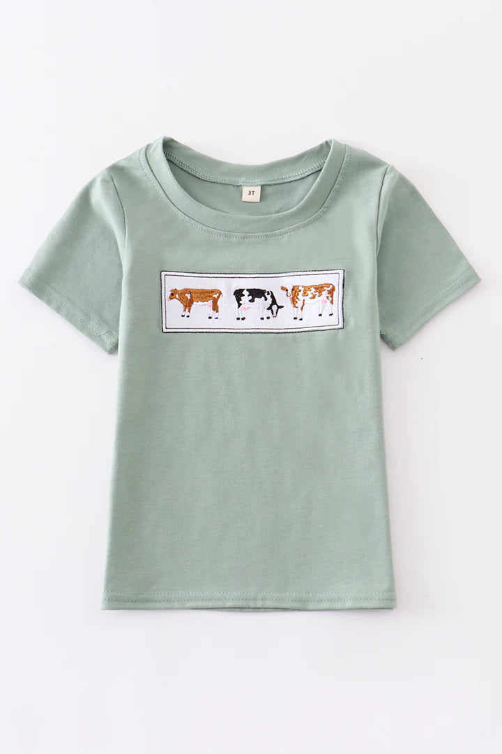 Sage Cow Embroidered Tee