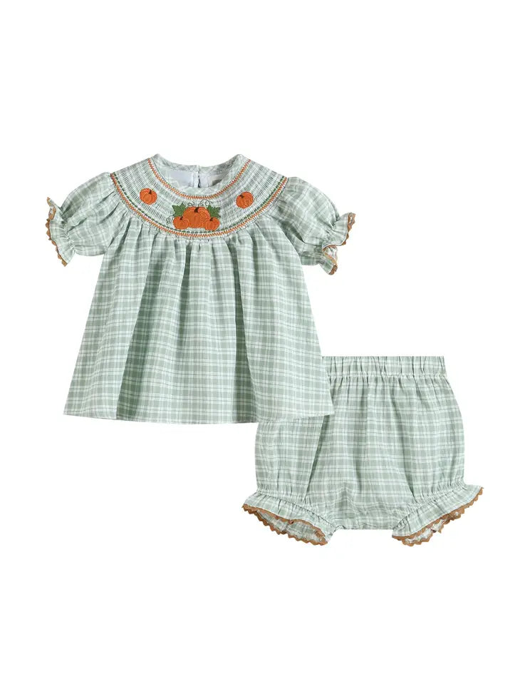 Sage Smocked Pumpkin Bloomers Set