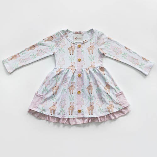 Pink Deer Ruffle Dress