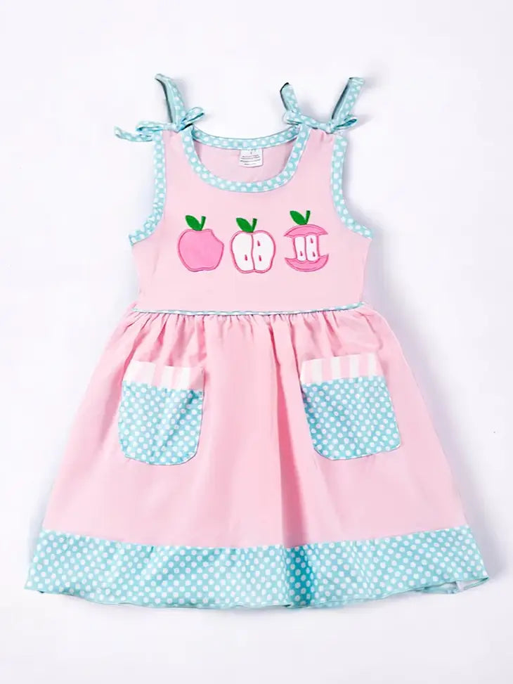 Apple Applique Polka Dot Dress