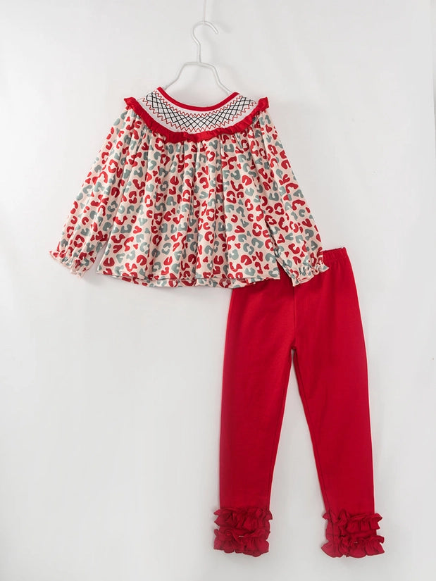 Red Green Leopard Smocked Set
