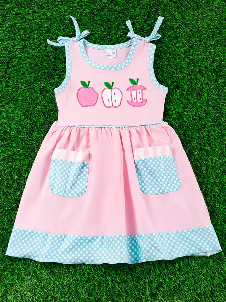 Apple Applique Polka Dot Dress