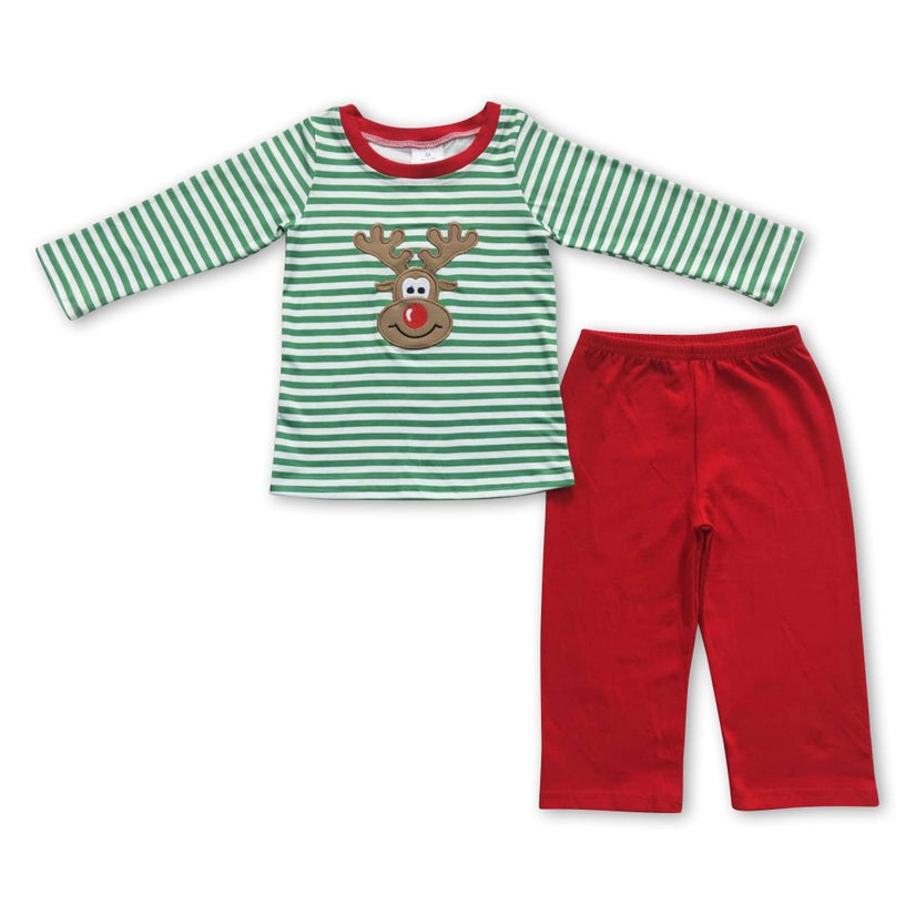 Reindeer Applique' Stripe Pants Set