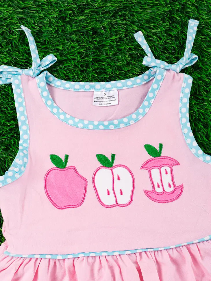 Apple Applique Polka Dot Dress