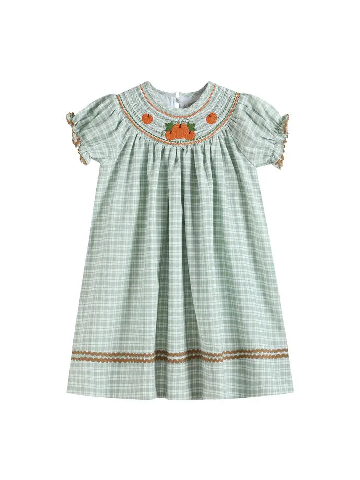 Sage Smocked Pumpkin Bishop Dress