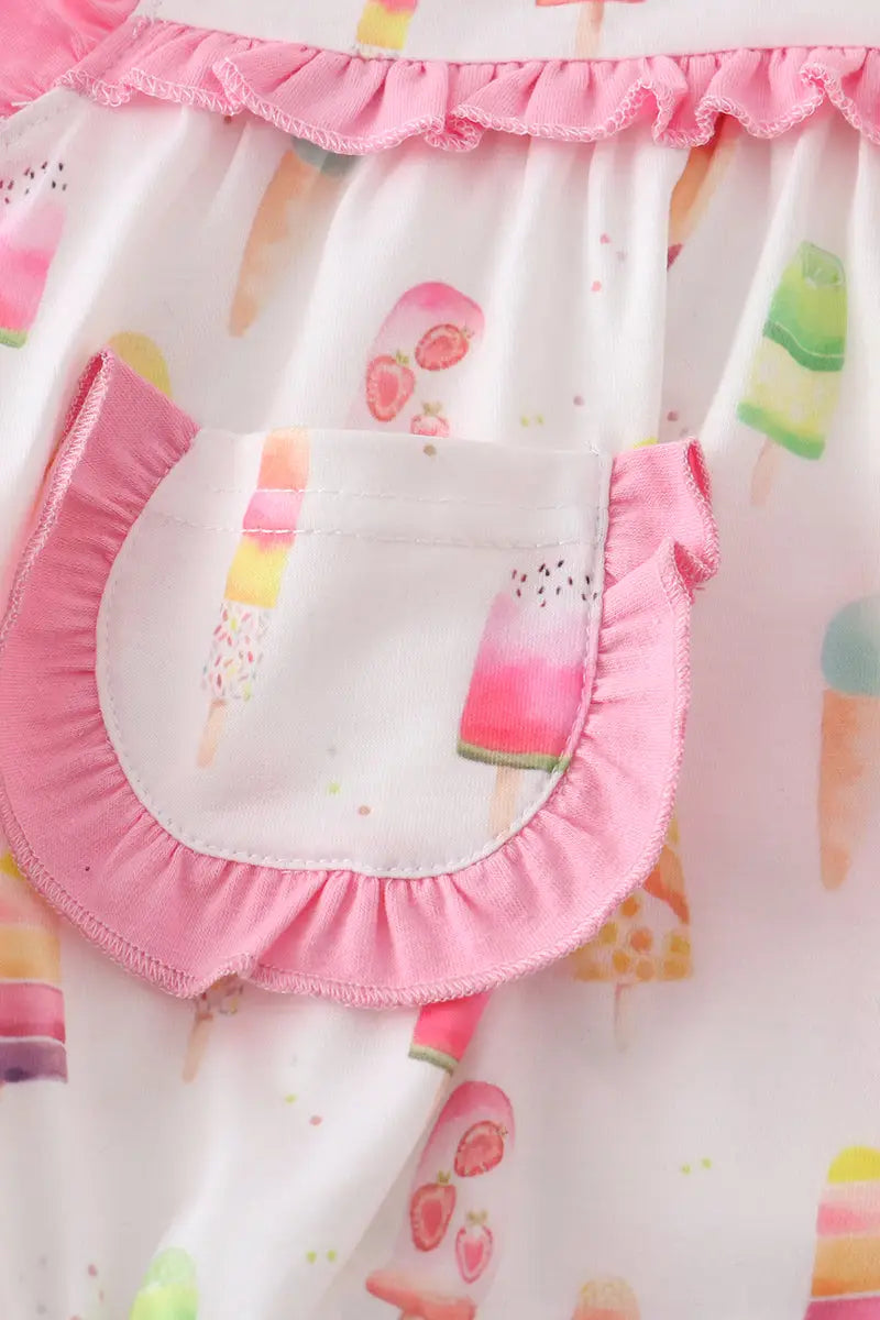 Pink Ice Cream Print Pocket Girl Bubble