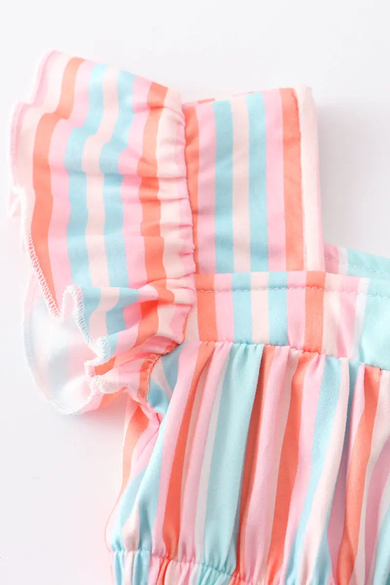 Stripe Ruffle Flutter Trim Romper
