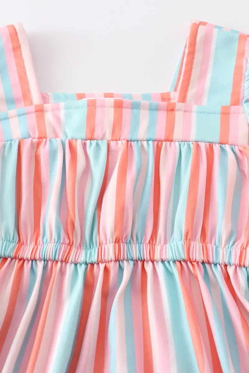 Stripe Ruffle Flutter Trim Romper