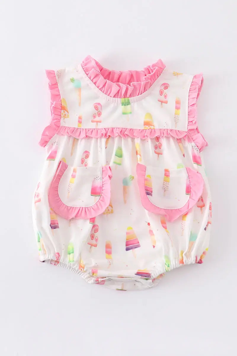 Pink Ice Cream Print Pocket Girl Bubble